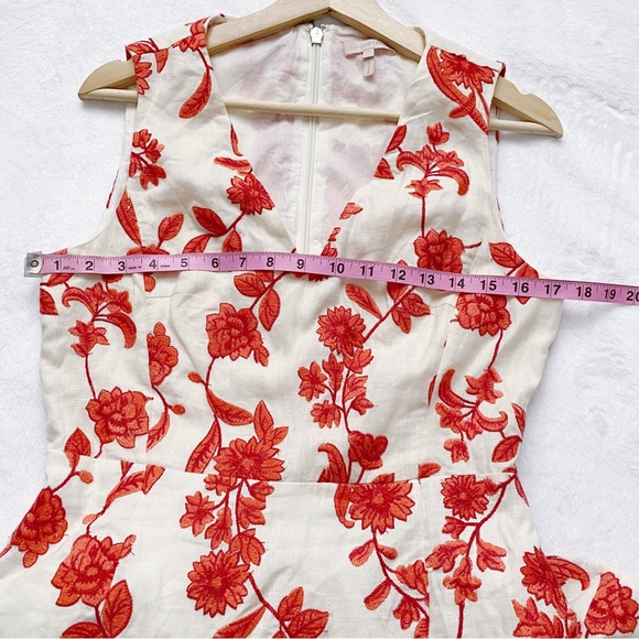 Rebecca Taylor Coral Embroidered Floral Print Linen Dress - Picture 5 of 14